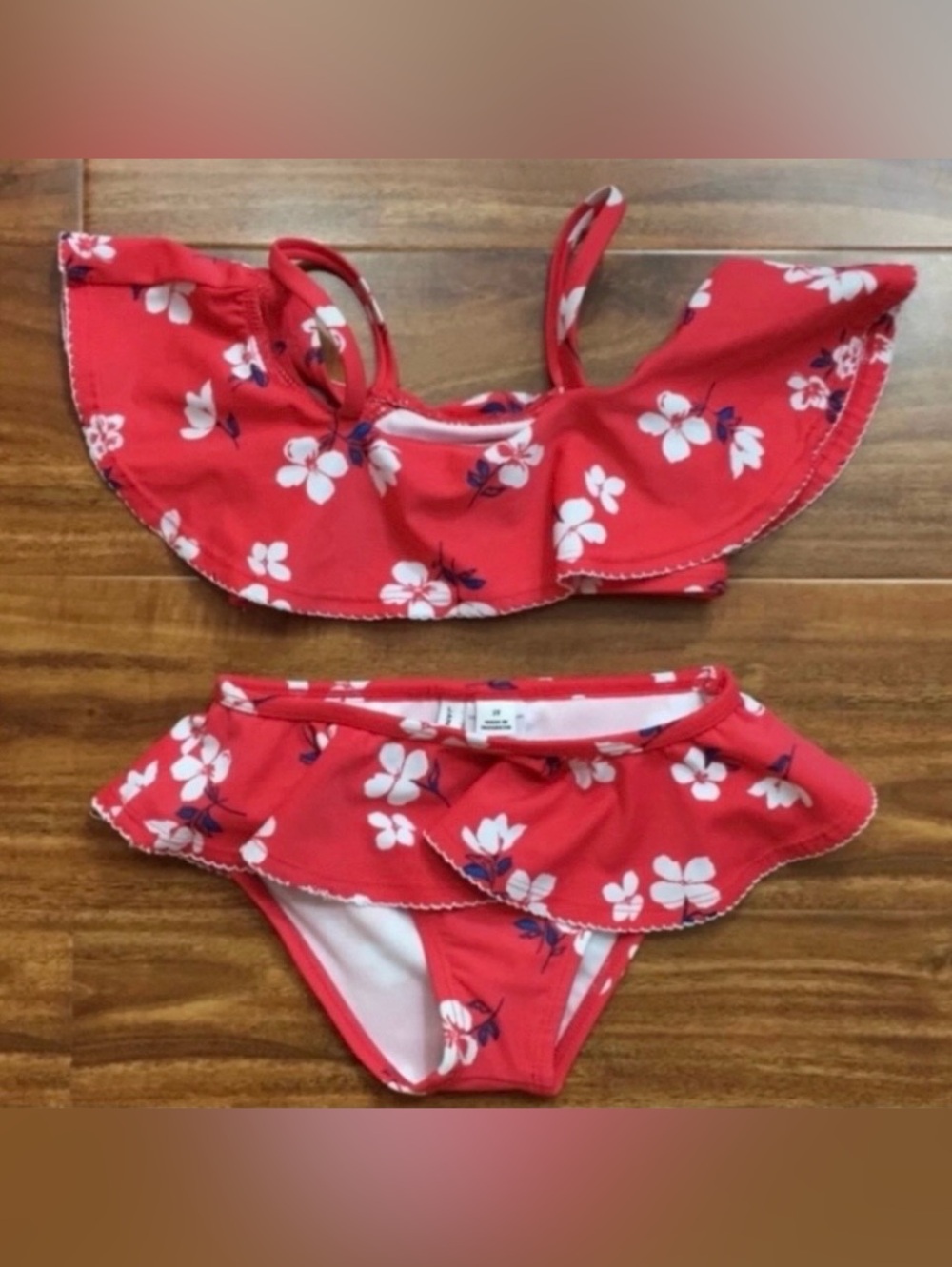 NWOT New Janie and Jack Little Girl Red Floral Ruffle 2 Piece Bikini Swimsuit 2T